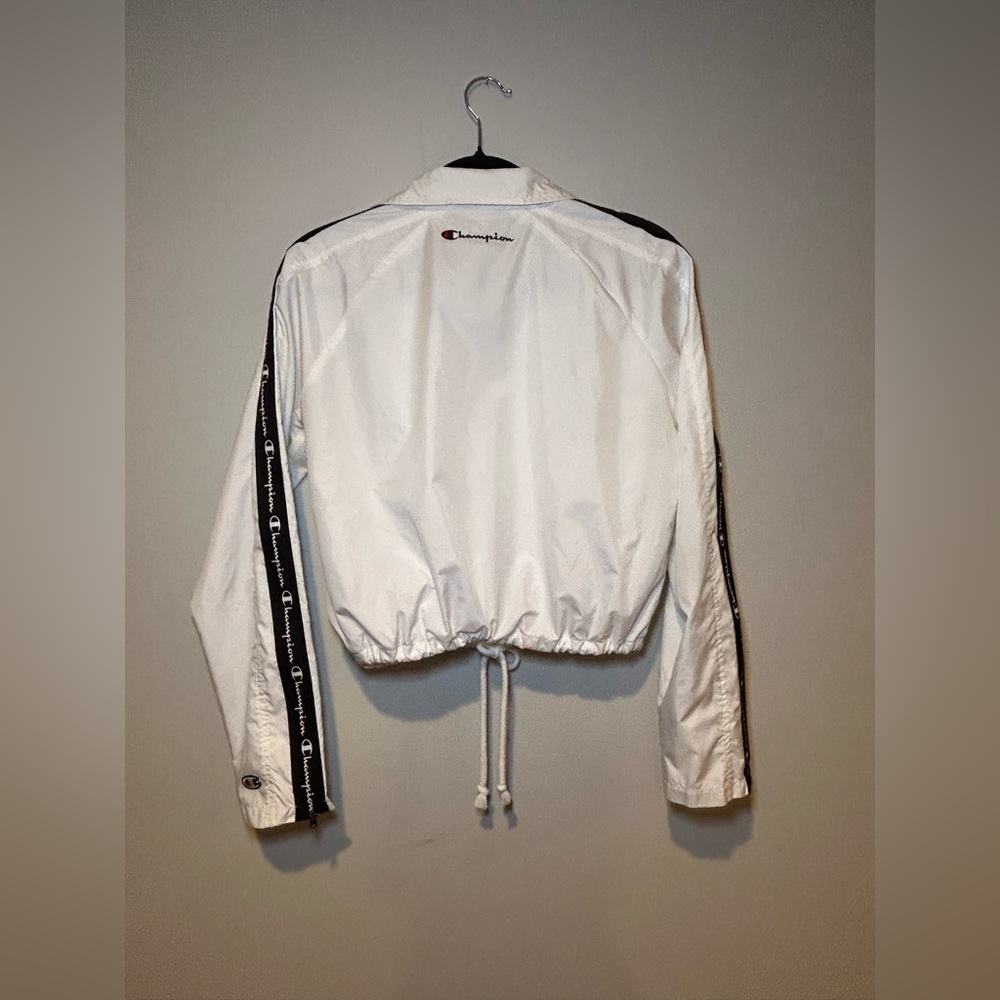 Champion White Windbreaker Jacket Small Women’s Logo Tape Cropped - Picture 8 of 13